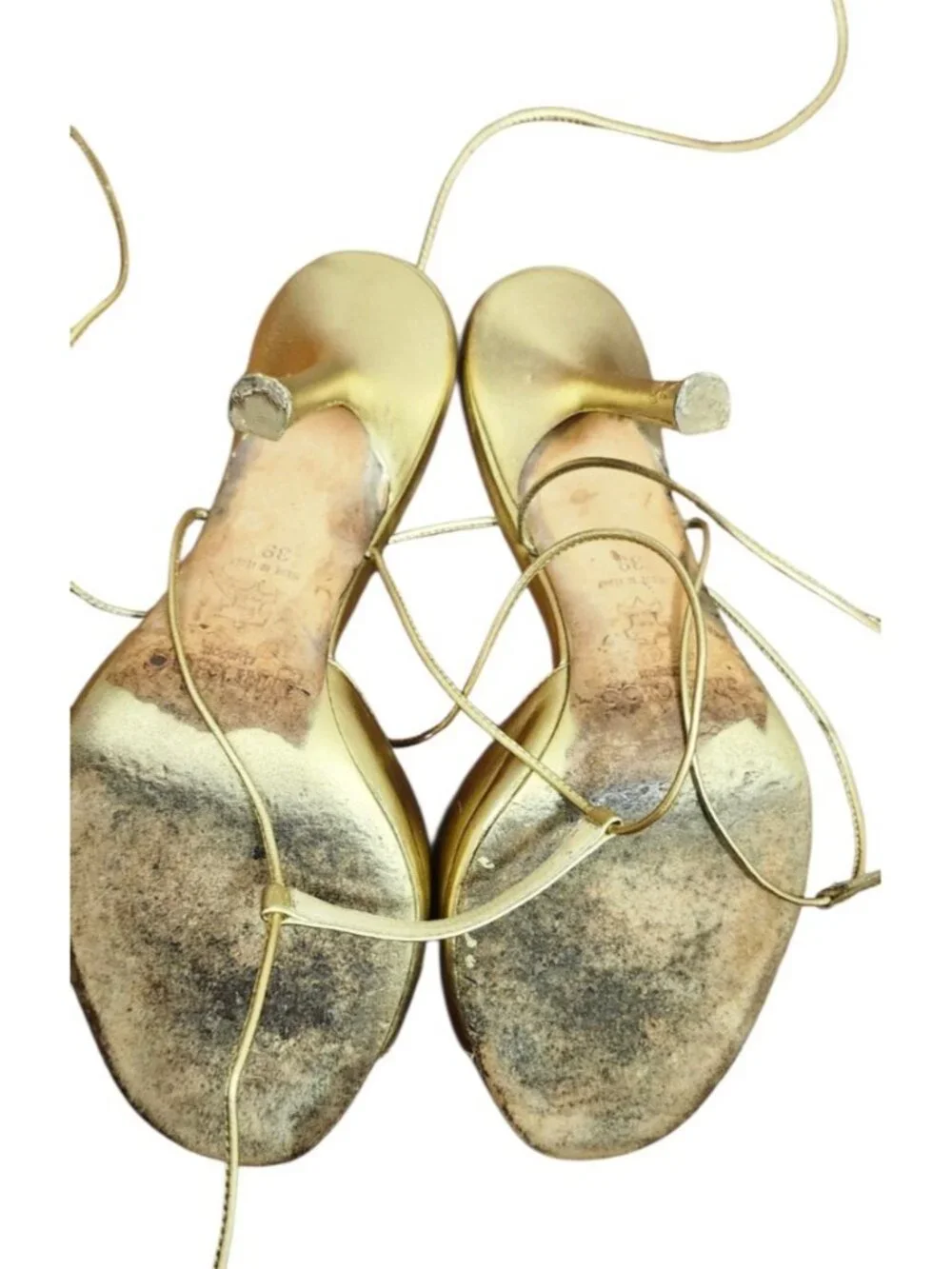 Jimmy Choo Gold Metallic Leather Lace Up Ankle Wrap Heels EU 39 US 8.5 Italy